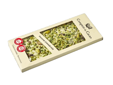 שוקולד לבן בתוספת פיסטוק מקורמל Comptoir Du Cacao